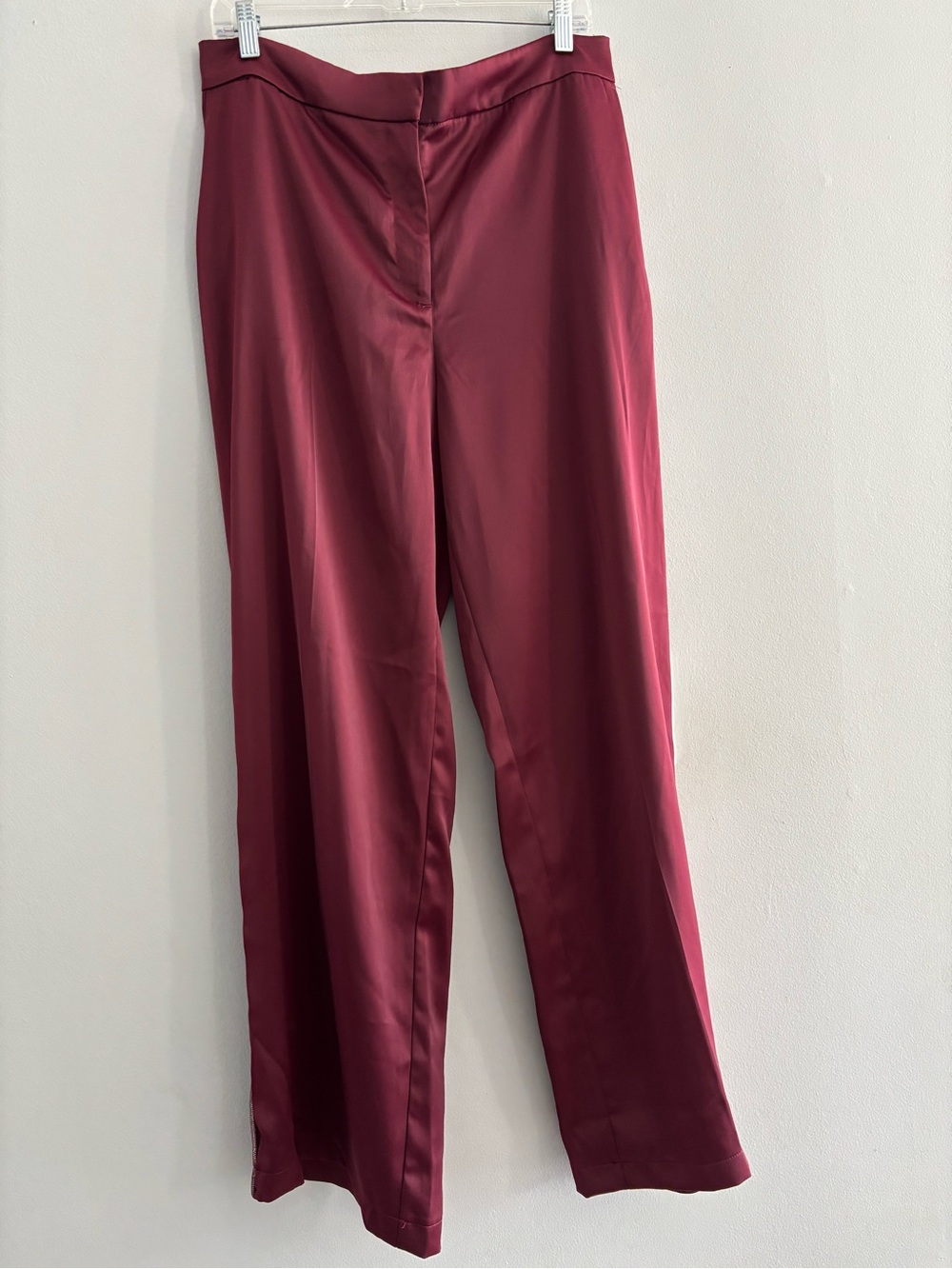 Rachel Zoe Burgundy Satin Wide Leg Tuxedo Pants Rhinestone Trim Size 12
